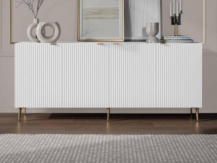 Vente-unique Buffetkast met 4 deurtjes van mdf en staal Wit en goudkleurig YESINIA L 190 cm x H 80 cm x D 45 cm - Foto 2