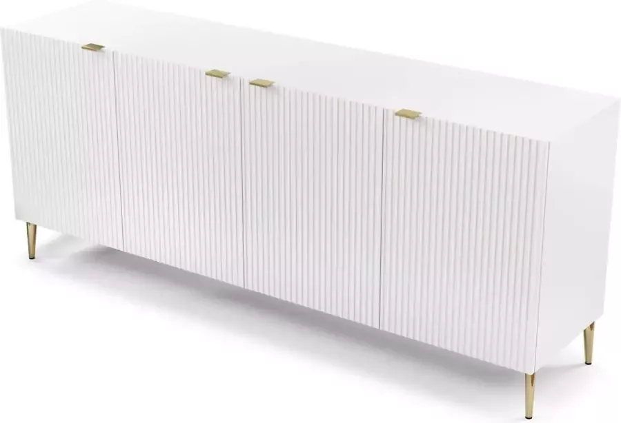 Vente-unique Buffetkast met 4 deurtjes van mdf en staal Wit en goudkleurig YESINIA L 190 cm x H 80 cm x D 45 cm - Foto 5