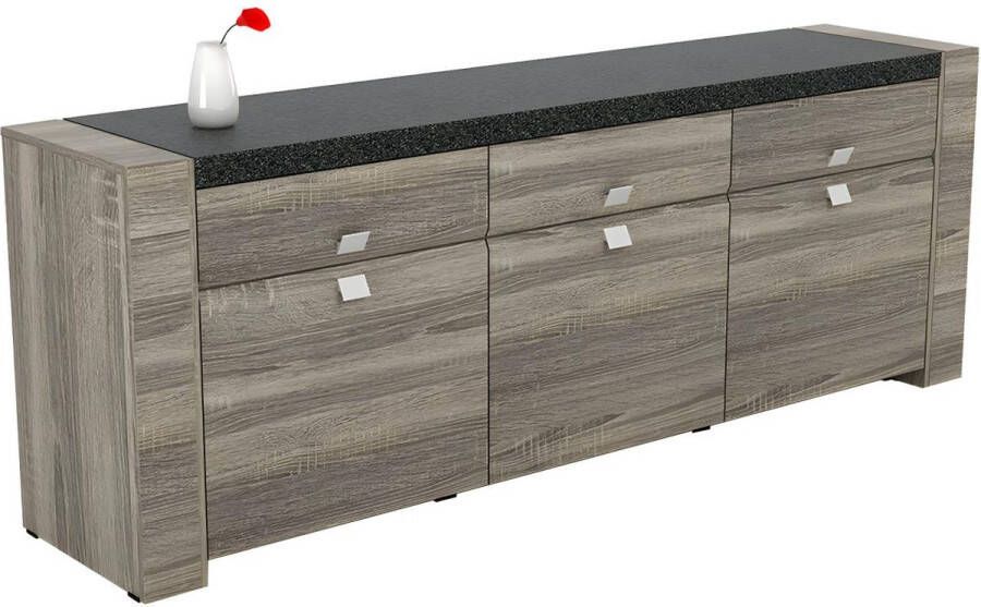 Buffetkast METEORITE 3 deuren en 3 laden MDF blad granieteffect L 220 cm x H 80 cm x D 48 cm