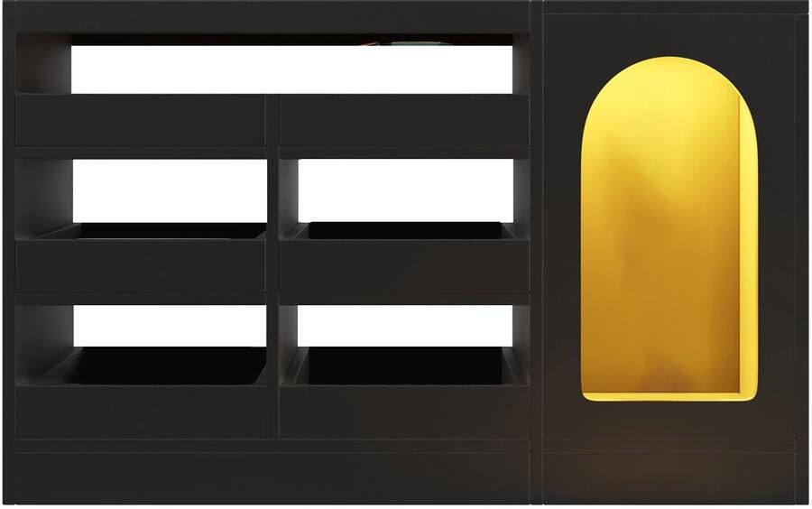 Buffetkast Opbergkast Vitrinekast met dimbare LED-verlichting 6 halfopen lades en 1 deur met uitsparing 120 x 40 x 75 cm zwart