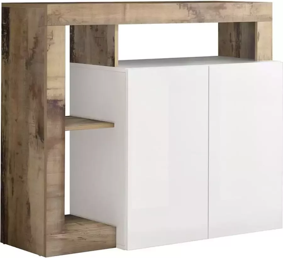 Vente-unique Buffetkast SEFRO 2 deuren en 3 nissen Wit gelakt en eiken L 108 cm x H 93 cm x D 42 cm