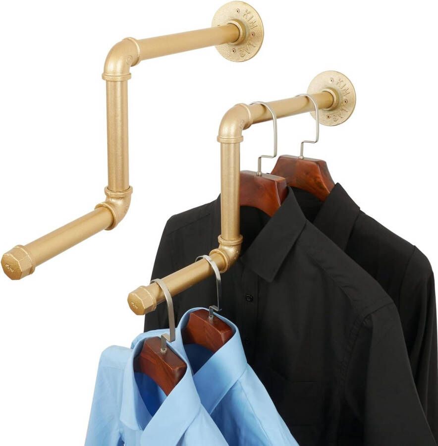 Buisvormig kledingrek 2 x 18 inch verwijderbaar kledingrek doe-het-zelf wandgemonteerde industriële buisvormige hangers voor huis en kleding winkels (goud) 46 cm