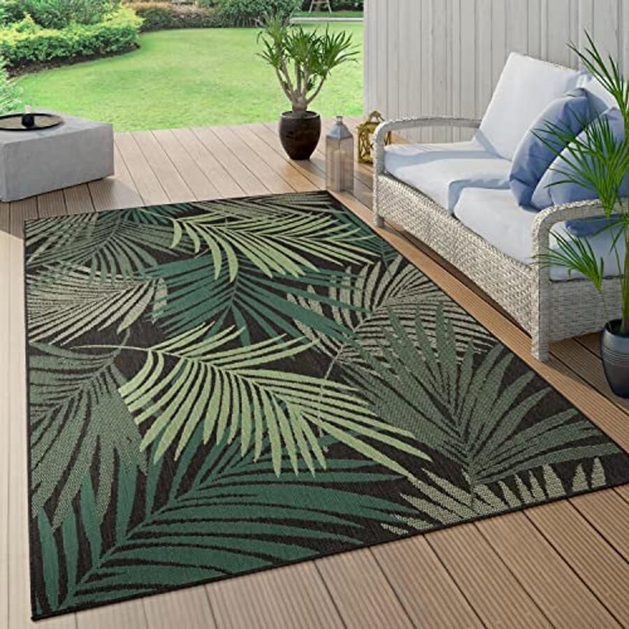 Buiten- en Binnenvloerkleed voor Balkon Terras en Keuken Palm Jungle Patroon Groen 80x150cm