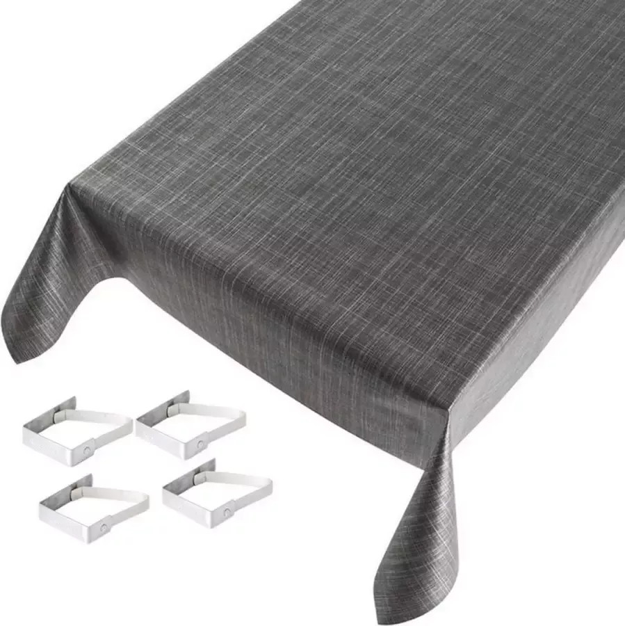 Buiten tafelkleed tafelzeil tweed antraciet 140 x 170 cm met 4 tafelkleedklemmen Tuintafelkleed tafeldecoratie