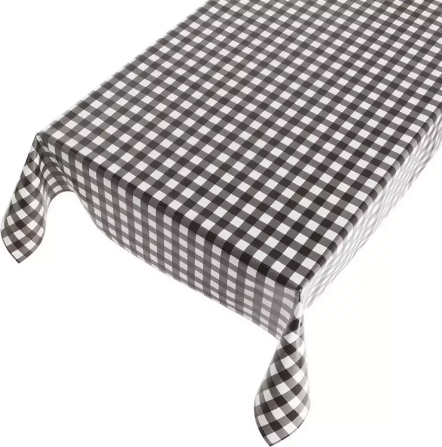 Buiten tafelkleed tafelzeil zwarte ruiten 140 x 170 cm met 4 tafelkleedklemmen Tuintafelkleed tafeldecoratie