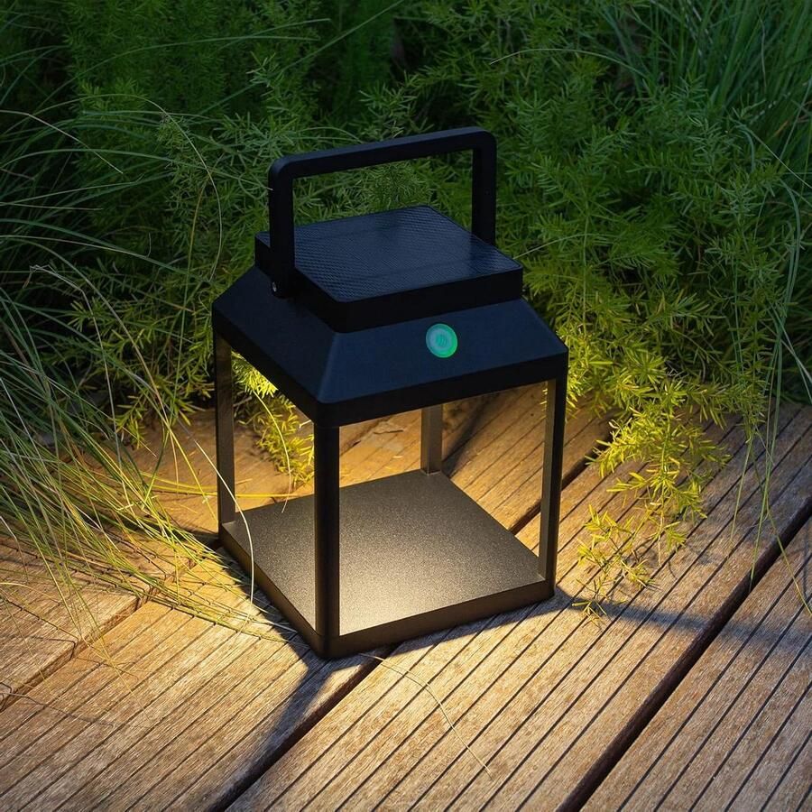 Buiten Tafellamp 3-niveau helderheid LED-lantaarn lamp IP44 waterdicht draagbaar USB oplaadbaar zonne-tafel aanraakverlichting draadloze verlichting voor tuin thuis kamperen aluminium zwart draagbare buitenverlichting
