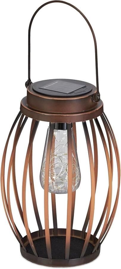 Buiten tafellamp LED lichtsnoer metaal tuin balkon- terras lantaarn op zonne-energie bruin