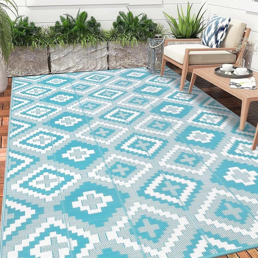 Buiten Vloerkleed Buitenkleden Buitentapijt Opvouwbaar UV-bestendig Waterdicht Buitenmatten voor Buiten Balkon Strand Picknick -Terras Rechthoekig 240 x 300 cm Turquoise
