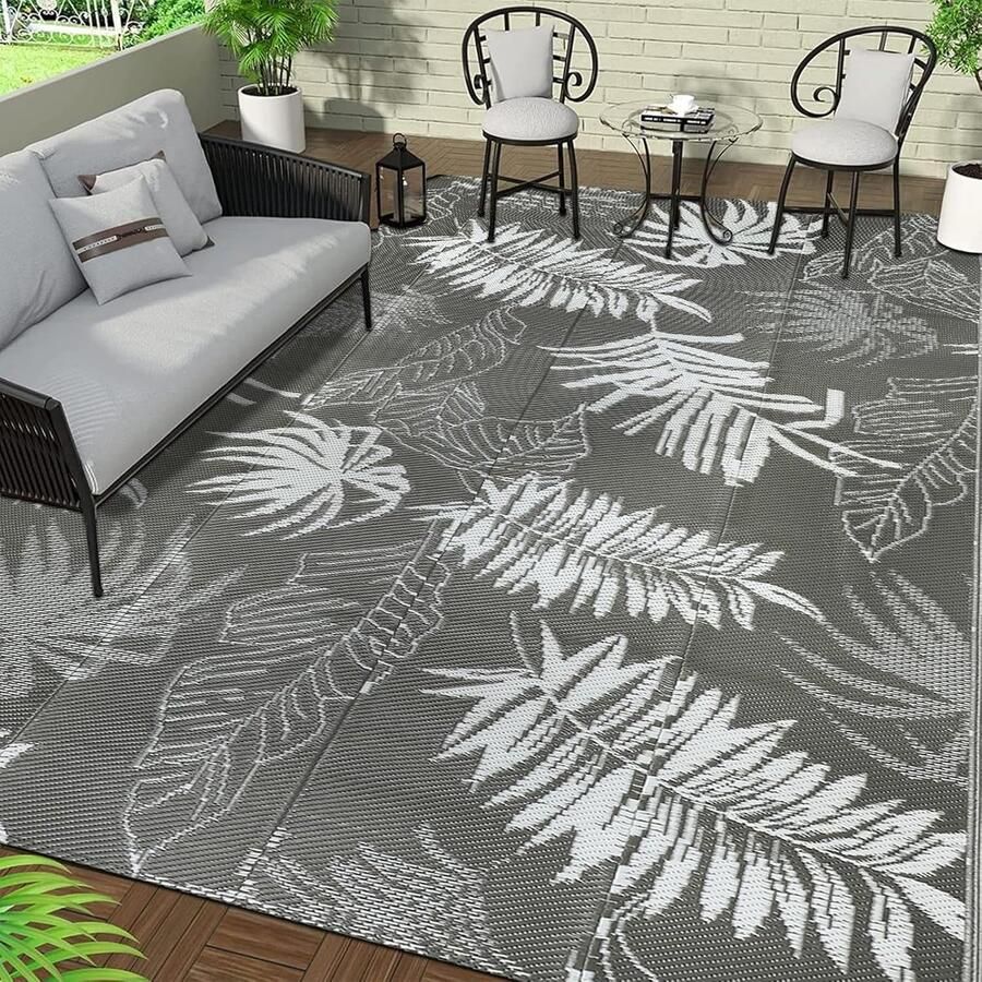 Buiten Vloerkleed Buitenkleden Buitentapijt Opvouwbaar UV-bestendig Waterdicht Buitenmatten voor Buiten Balkon Strand Picknick -Terras Rechthoekig 270 x 365 cm Grijs