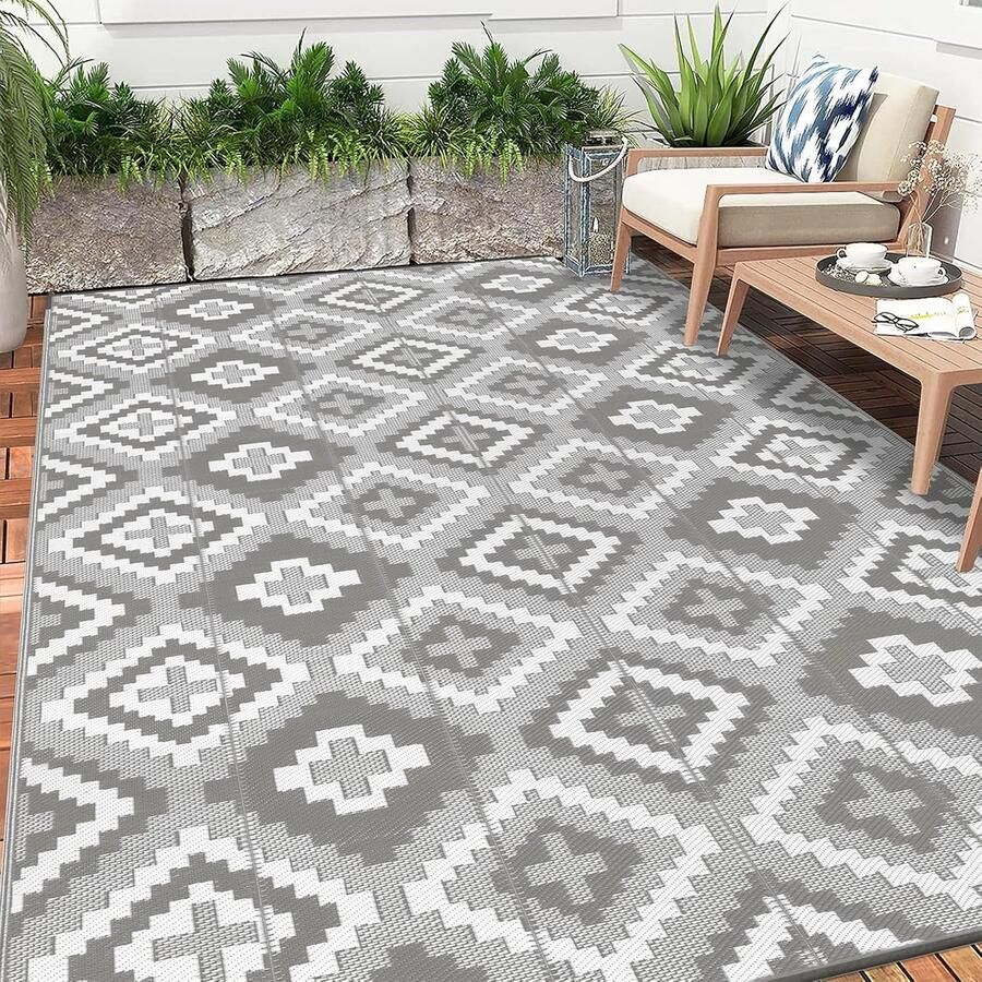 Buiten Vloerkleed Buitenkleden Buitentapijt Opvouwbaar UV-bestendig Waterdicht Buitenmatten voor Buiten Balkon Strand Picknick -Terras Rechthoekig 240 x 300 cm Grijs