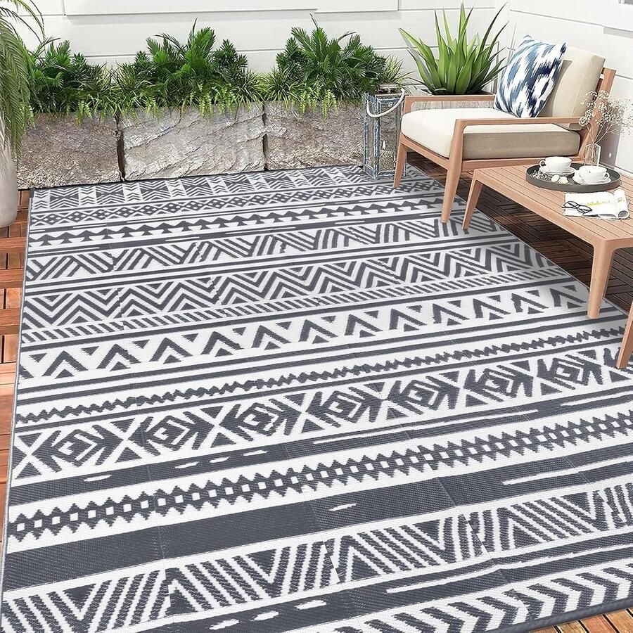 Buiten Vloerkleed Buitenkleden Buitentapijt Opvouwbaar UV-bestendig Waterdicht Omkeerbaar Buitenmatten voor Buiten Balkon Strand Picknick -Terras Rechthoekig 240 x 300 cm Grijs