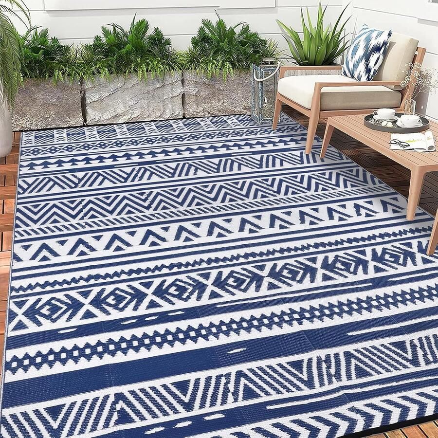 Buiten Vloerkleed Buitenkleden Buitentapijt Opvouwbaar UV-bestendig Waterdicht Omkeerbaar Buitenmatten voor Buiten Balkon Strand Picknick -Terras Rechthoekig 240 x 300 cm Blauw