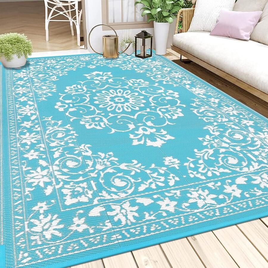 Buiten Vloerkleed Buitenkleden Buitentapijt Opvouwbaar UV-bestendig Waterdicht Omkeerbaar Buitenmatten voor Buiten Balkon Strand Picknick -Terras Rechthoekig 240 x 300 cm Turquoise