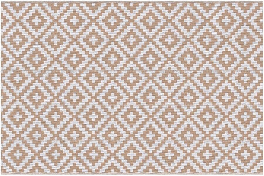 Buiten Vloerkleed Buitentapijt Opvouwbaar UV-bestendig Waterdicht Tapijt Rhombus Geometric Pattern voor Buiten Balkon Strand Picknick -Terras Polypropyleen 182 x 274 cm Koffie Wit
