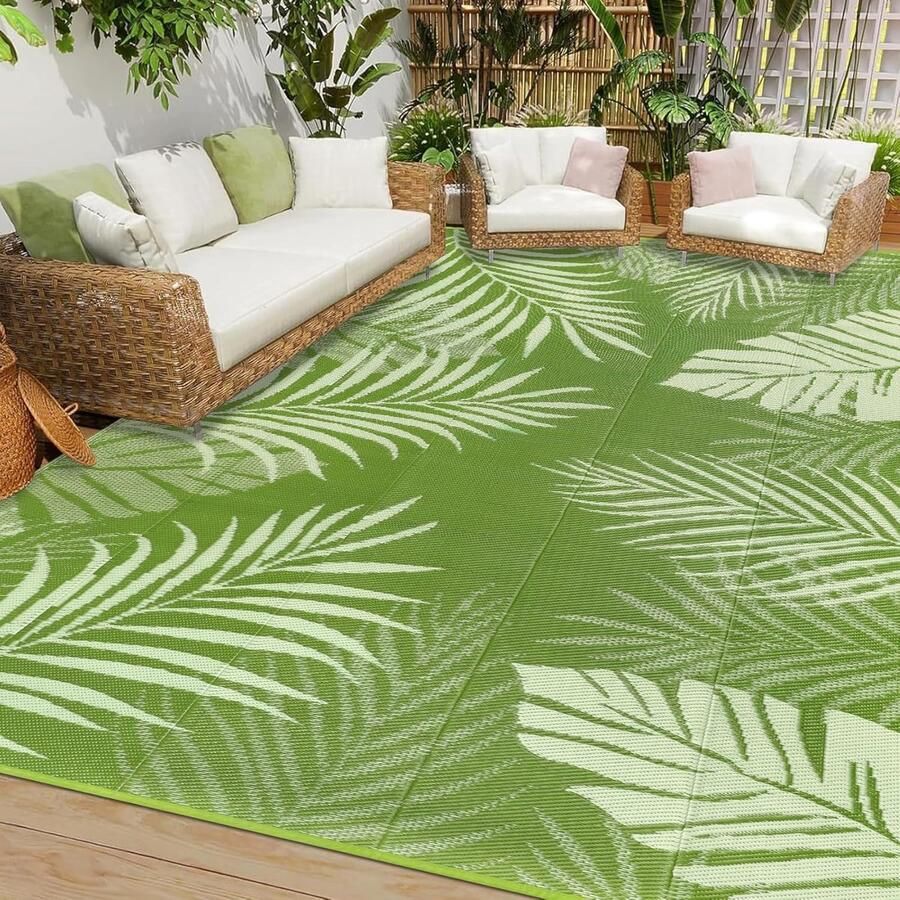 Buiten Vloerkleed Buitentapijt Opvouwbaar UV-bestendig Waterdicht Tapijt voor Buiten Balkon Strand Picknick -Terras Polypropyleen 180 x 270 cm Gras Groen