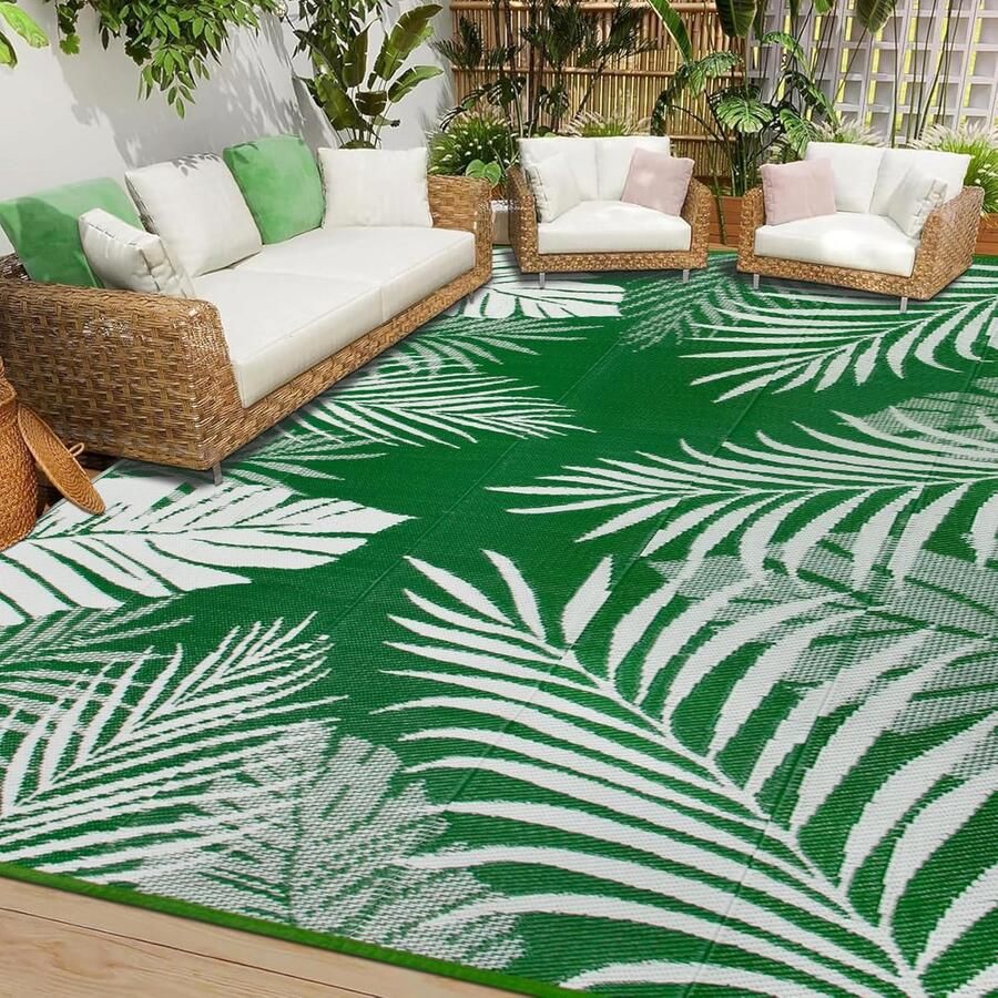 Buiten Vloerkleed Buitentapijt Opvouwbaar UV-bestendig Waterdicht Tapijt voor Buiten Balkon Strand Picknick -Terras Polypropyleen 180 x 270 cm Groen