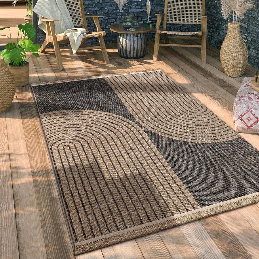 Buiten Vloerkleed Tapijt 120x160 cm voor Balkon Terras en Keuken Boho Patroon Bloemen Geometrisch