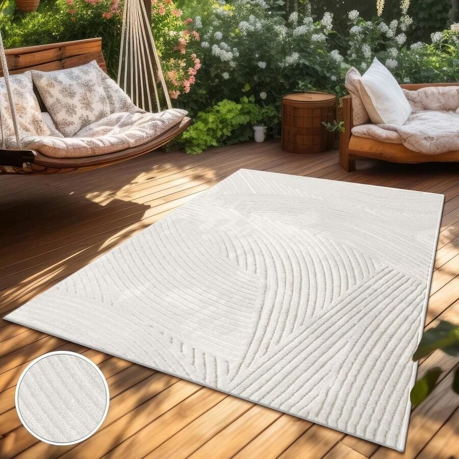 Buiten Vloerkleed Tapijt voor Balkon Terras en Binnen Scandinavisch Boho Maat: 160x230 cm Crème