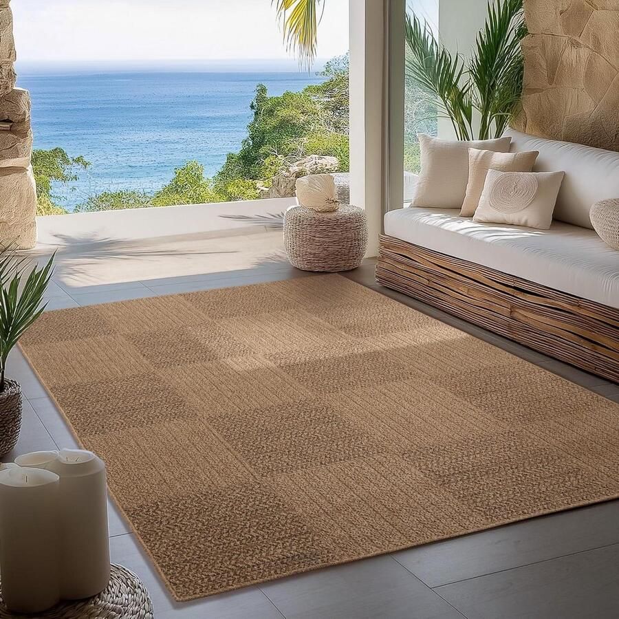 Weerbestendig Vloerkleed voor Binnen en Buiten – Onderhoudsvriendelijk Jute-Look Tapijt voor Woonkamer Keuken Terras en Tuin – 240x340 cm - Foto 2