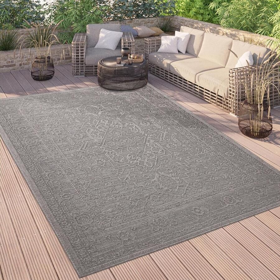 Buiten Vloerkleed voor Balkon Terras en Keuken Antraciet Vintage Wasbaar en Weerbestendig 80x150 cm