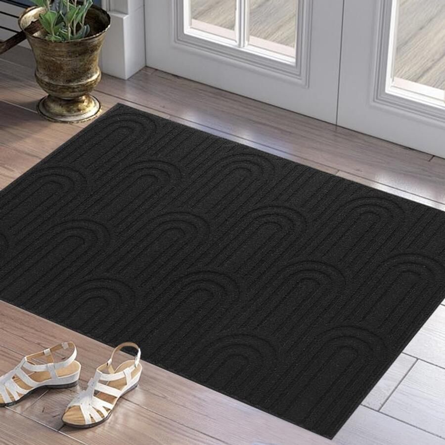 Buitendeurmat 60x90cm zachte absorberende en vuilafstotende deurmat antislip deurmat machinewasbare vloermat voor de voordeur achterdeur vuile schoenen en poten (zwart 1)