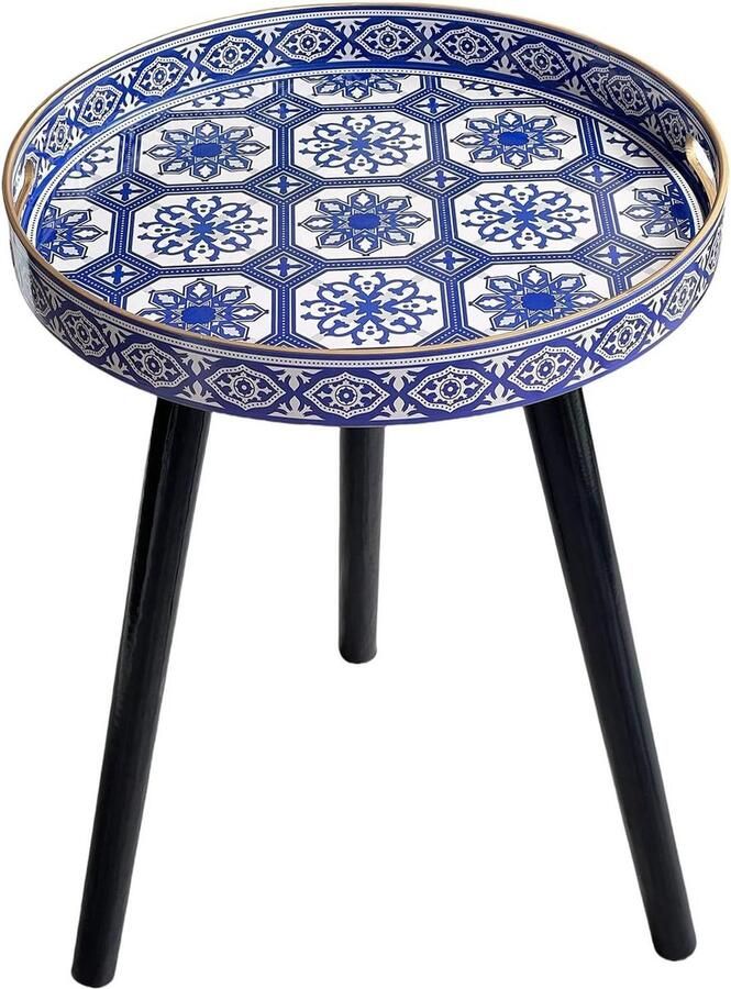 Buitentafels Ronde bijzettafels met afneembare houten poten Salontafel buiten Thee en ontspanningstijd 177 inch Blauw porselein