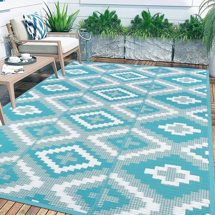 Buitentapijt 120 x 180 cm waterdicht lichtgewicht kunststof strotapijt omkeerbaar plat geweven RV terrasmat gerecycled draagbaar campingtapijt tuin strand Enyhom vloerkleed