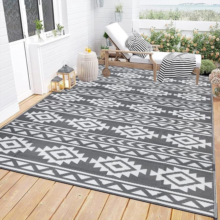 Buitentapijt 150 x 240 cm boho buitentapijten voor terrassen waterdicht omkeerbaar draagbaar picknicktapijt opvouwbaar tuintapijt geweven plastic stromat buitentapijt voor tuin terras