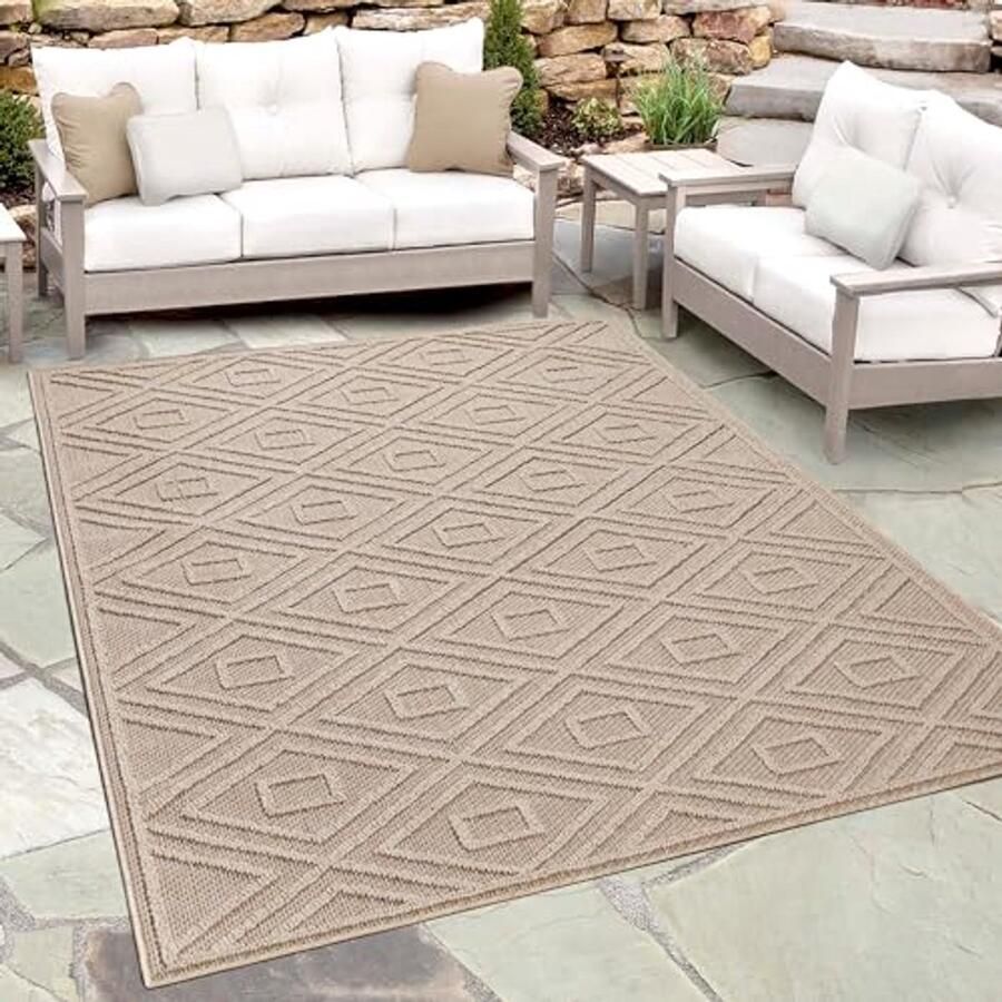 Buitentapijt Beige Rechthoekig Vloerkleed voor Terras Balkon of Tuin 80 x 150 cm