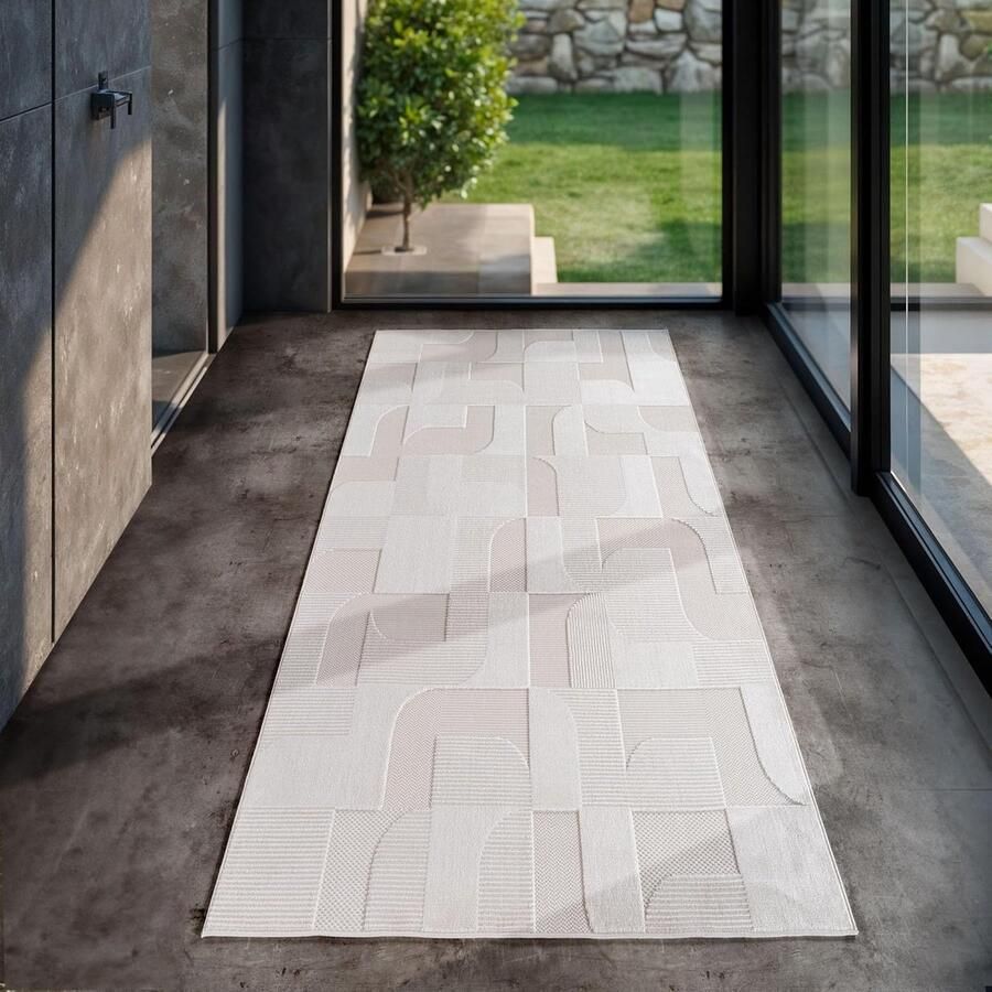 Buitentapijt Crèmekleur 80x250 cm met Scandinavisch Design – Wasbaar en Weerbestendig voor Binnen en Buiten