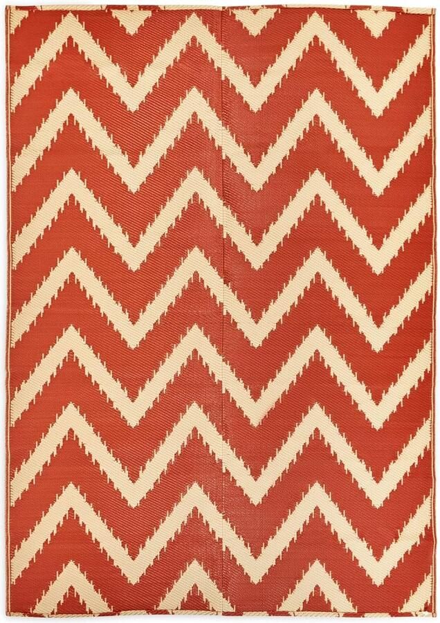 Buitentapijt waterdicht omkeerbaar groot tapijt 160 x 230 cm rood en crème vloerkleden voor tuin buiten terras achtertuin picknick (rode crème 160 x 230 cm)