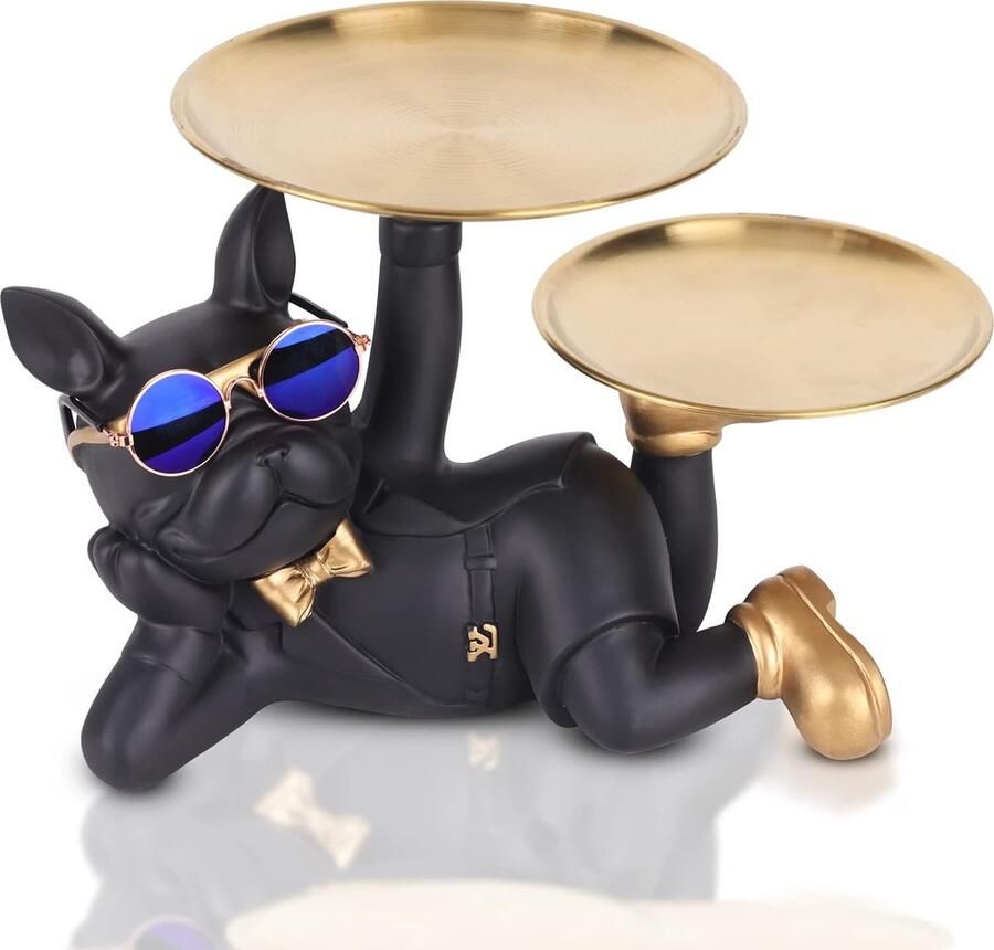Bulldog Standbeeld Decoratie Bulldog Tray Key Tray Decoratieve Figuur Cool Bulldog Sculptuur Frans Standbeeld voor Tafeldecoratie Mode Huishoudtextiel Multifunctioneel Bureau