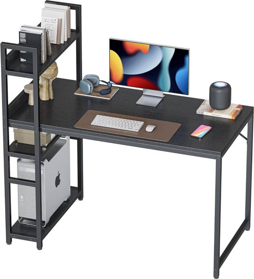 CubiCubi Bureau 100 x 60 cm Grote computertafel met plank rechts of links Pc-gamingtafel Kantoortafel voor kantoor en woonkamer Stabiel stalen frame Bureau Zwart