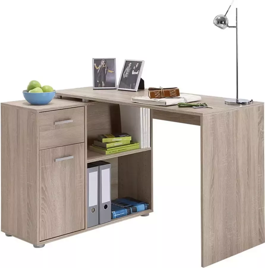 Bureau Atlas Eiken 83x117cm Hoekbureau Met opbergruimte Hoogte 74 cm Met lades