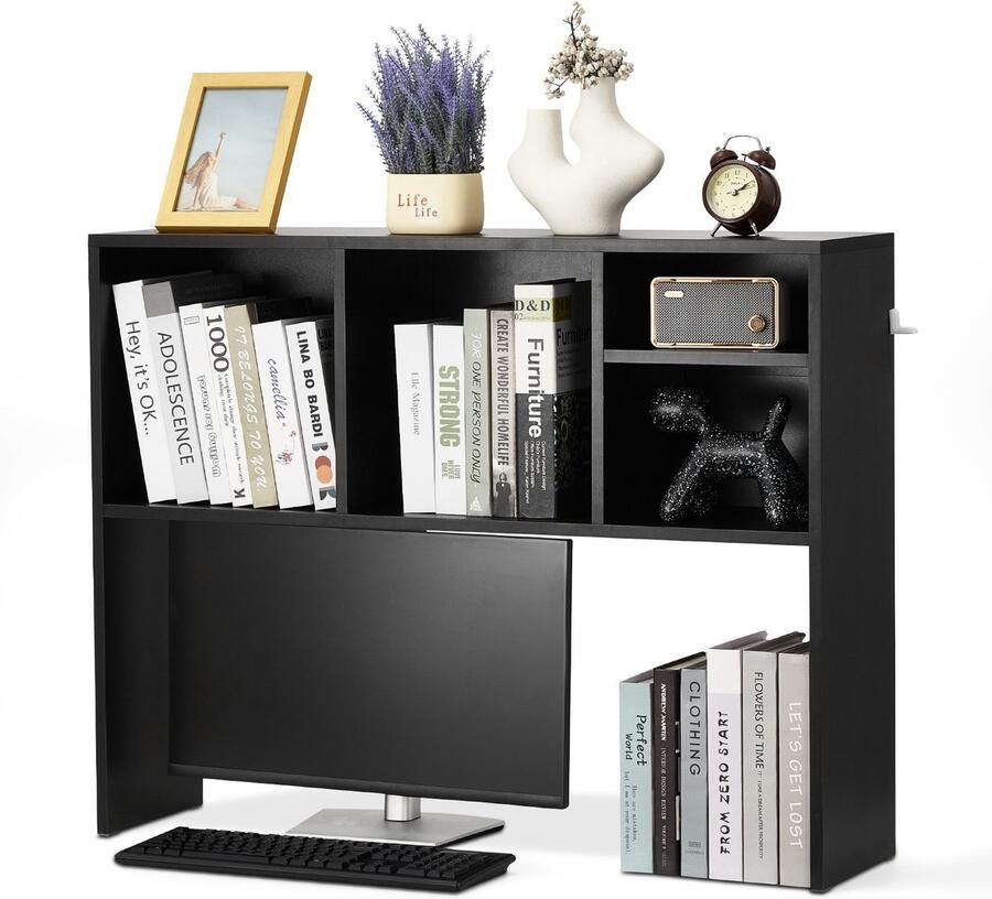 Bureau Boekenkast， 1-Tier 94 X 23 X 73 Cm Opberg Organizer Houten Display Plank met Anti-Slip Voeten voor Kantoor Thuis en Slaapzaal，Zwarte