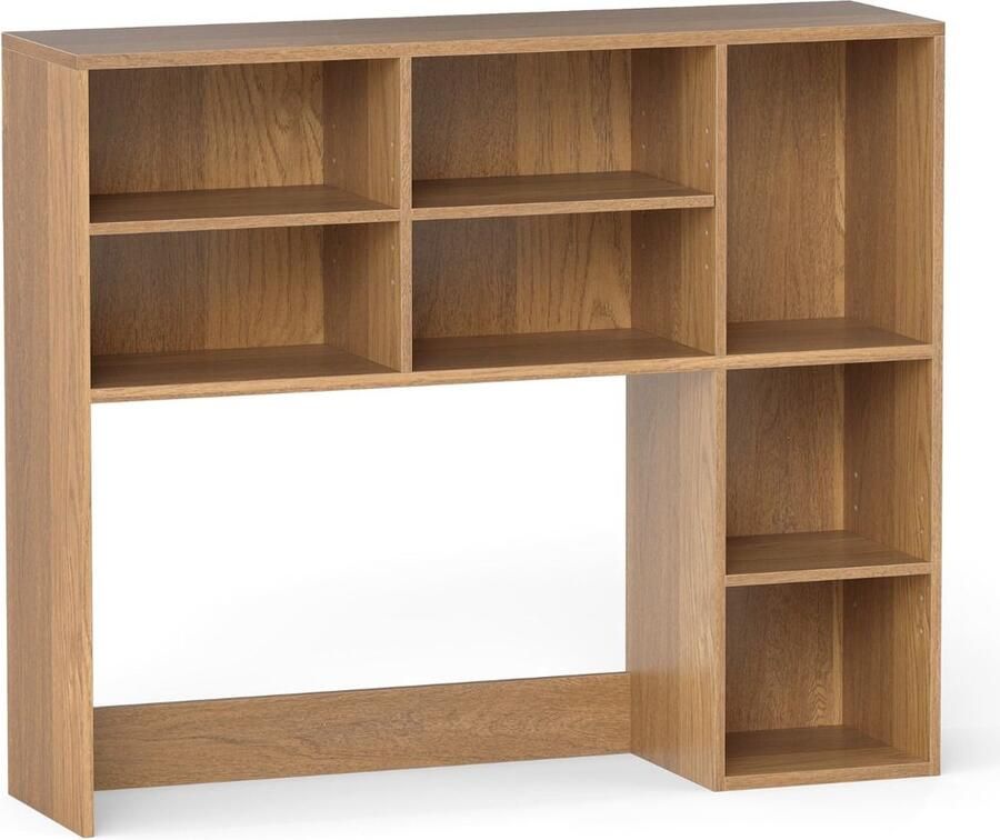 Bureau Boekenplank – Tafelblad Boekenkast met 3 Verstelbare Planken en Open Vak voor Monitor tot 27 Natuurlijk