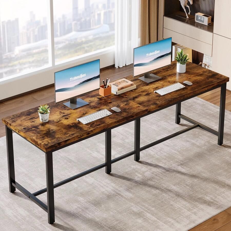 Corenia Bureau Game Bureau Bureautafel Extra Lange Dubbele Computertafel 78.7 Werkstation voor Twee Personen – Grote Kantoor- & Studiotafel