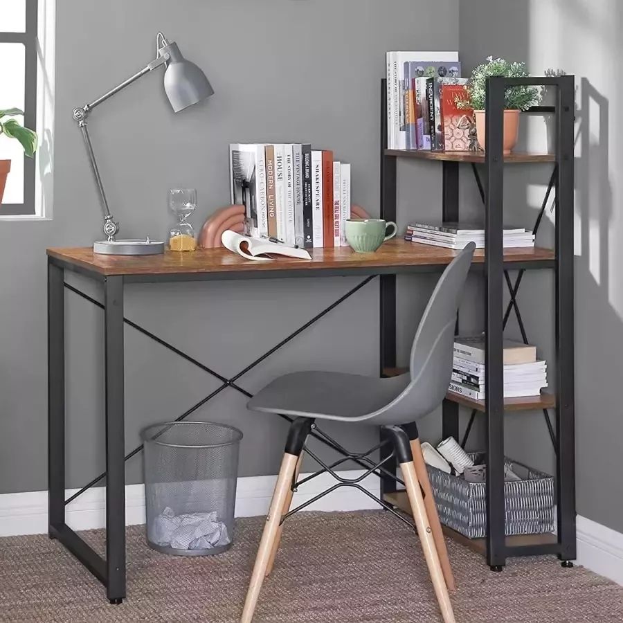 Bureau Carter 120cm met rek rustiek bruin zwart - Foto 2