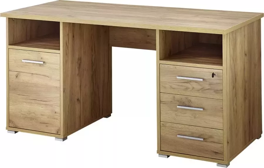 Bureau Carter Eiken 145x70cm Met opbergruimte Hoogte 75 cm Met lades