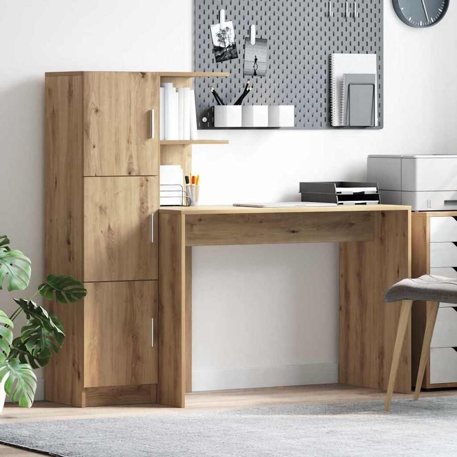 VidaXL Bureau met Opbergruimte in Artisan Eik van Geengineerd Hout - Foto 2