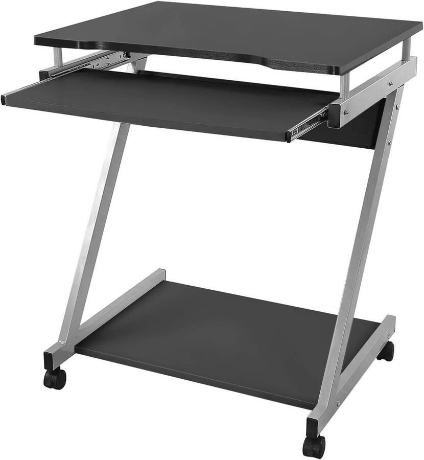 Compacte Z-vorm Bureau met Wielen en Toetsenbordlade Ruimtebesparende PC-tafel