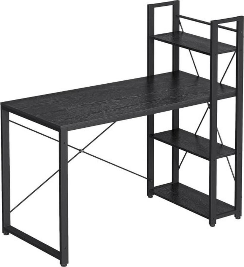 ZAZA Home Bureau computertafel met legplanken rechts of links 120 cm brede bureautafel voor werkkamer thuiskantoor eenvoudige montage ebbenhout zwart