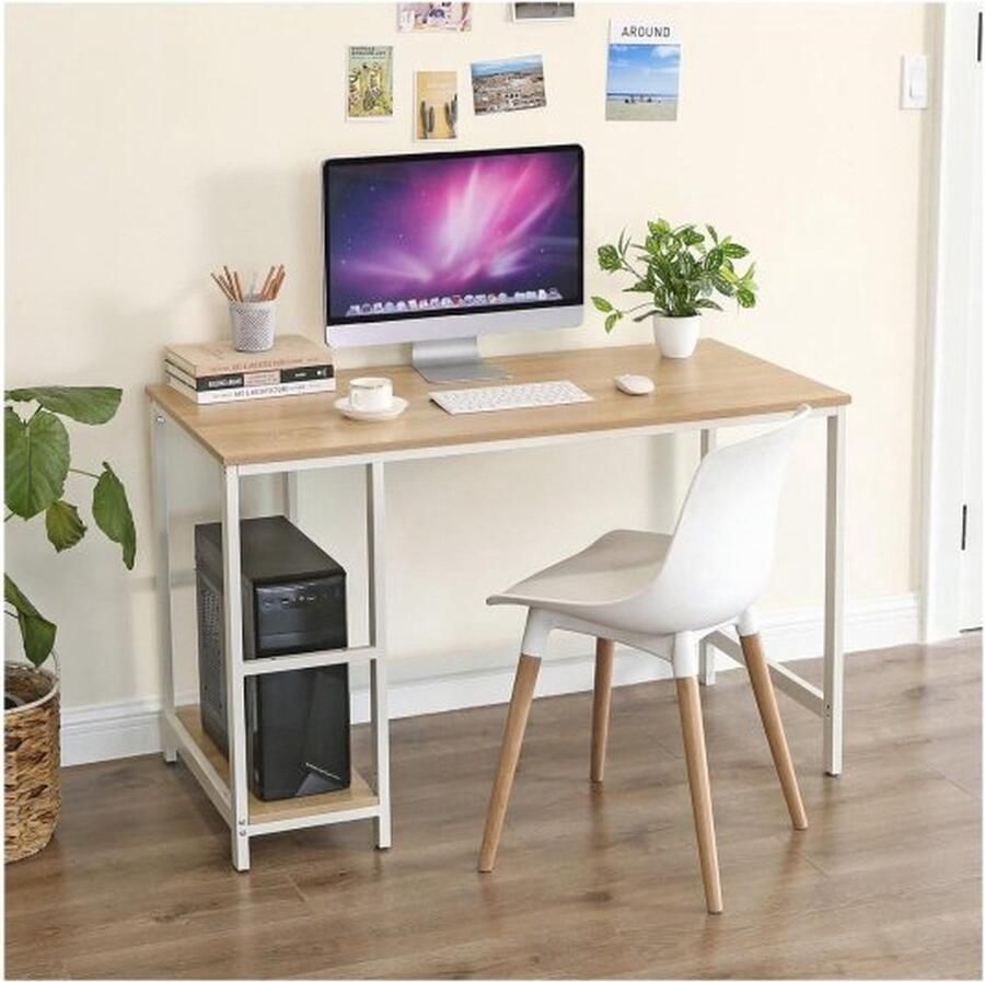 Songmics VASAGLE-bureau computertafel pc-tafel met 2 niveaus naar keuze rechts of links kantoortafel voor de woonkamer met metalen frame eenvoudige montage modern met houtnerf LWD47N