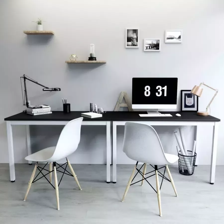 Bureau grote computertafel stabiele en mooie kantoortafel met groot werkblad PC-tafel voor thuiskantoor eenvoudige montage 120 x 76 x 60 cm (B x H x D) zwart en wit LWD64B