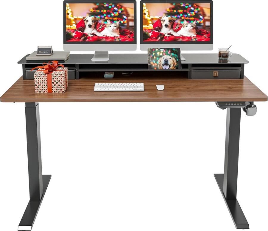 Bureau Hoogteverstelbaar Elektrisch Staand Bureau Home Office 1 Stuk Donkerbruin 140 x 60 cm