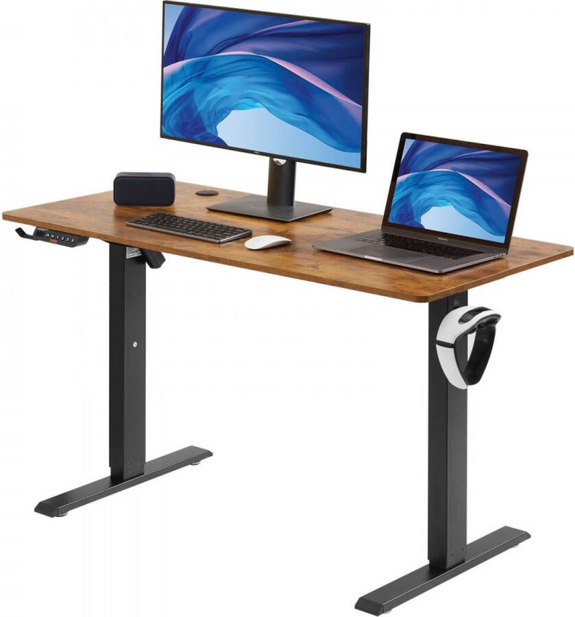 Bureau in hoogte verstelbaar elektrisch 120 x 80 cm sta-bureau 0 72-1 m verstelbare geheugenbediening groot computerbureau 82 kg belastbaar bruin bureau pc-tafel sta-bureau