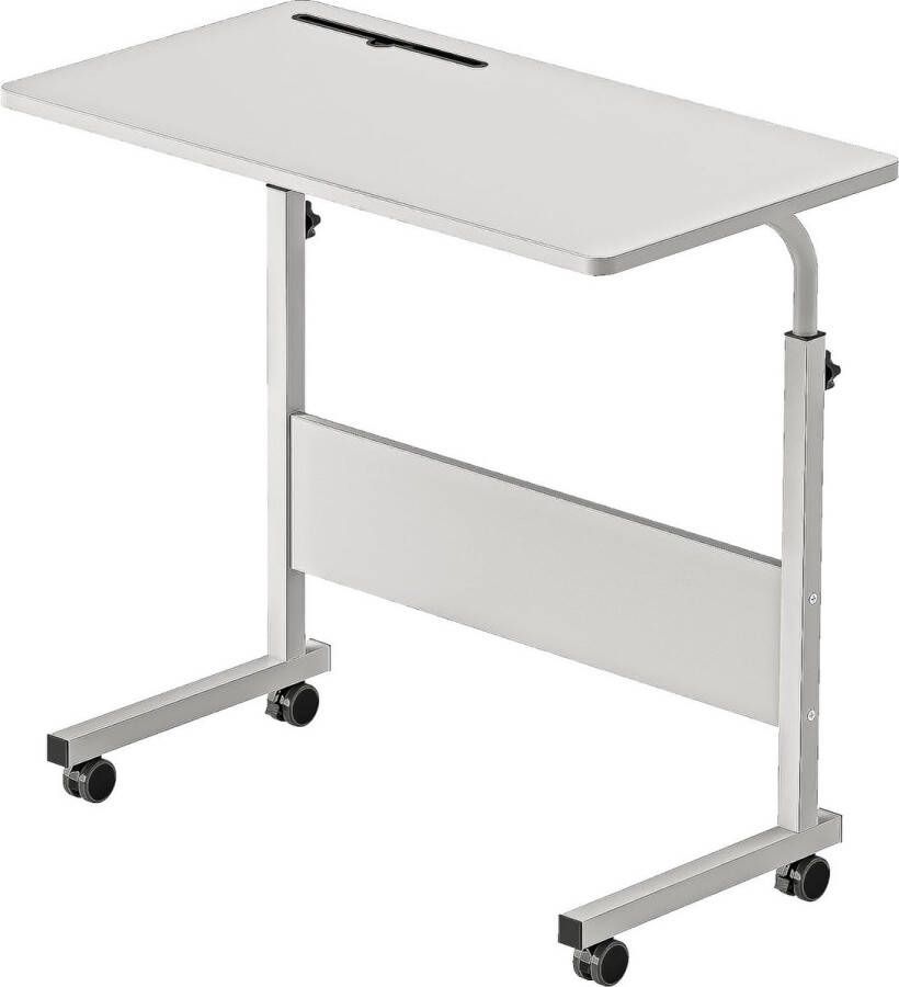 Bureau In hoogte verstelbaar laptoptafel computertafel met tabletsleuf 80 x 40 cm pc-tafel banktafel verzorgingstafel bijzettafel met wieltjes wit