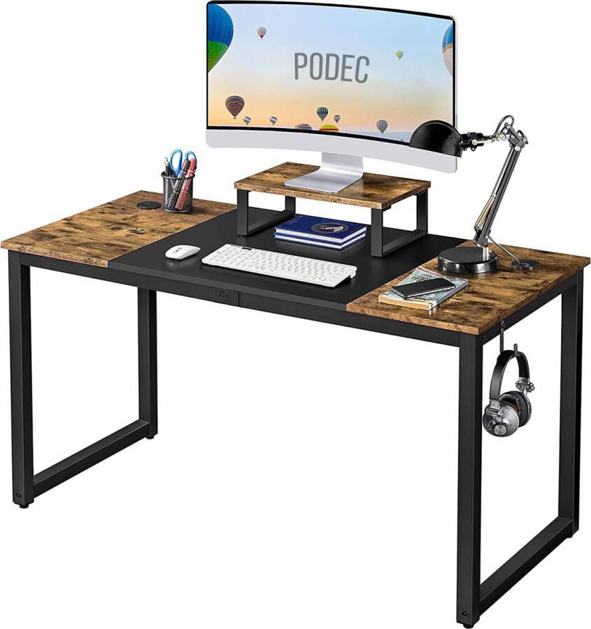 Podec Bureau Industrieel Computertafel Laptoptafel Computerbureau Bureautafel Met monitorstandaard en Koptelefoonhouder