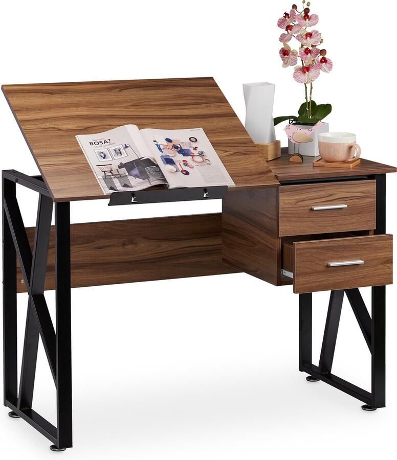 Relaxdays bureau kantelbaar laptoptafel tekentafel verstelbaar computerbureau Hout zwart