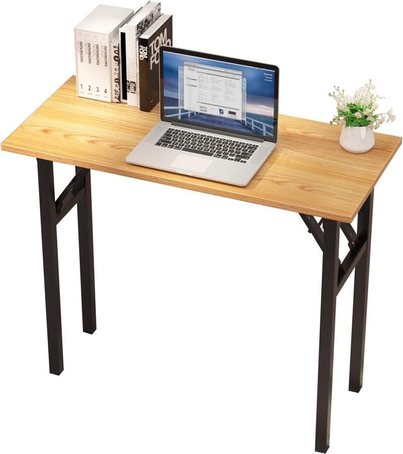 Bureau klaptafel 80 x 40 cm compacte computertafel kantoormeubilair pc-tafel werktafel inklapbaar voor thuis kantoor picknick tuin teak en zwart